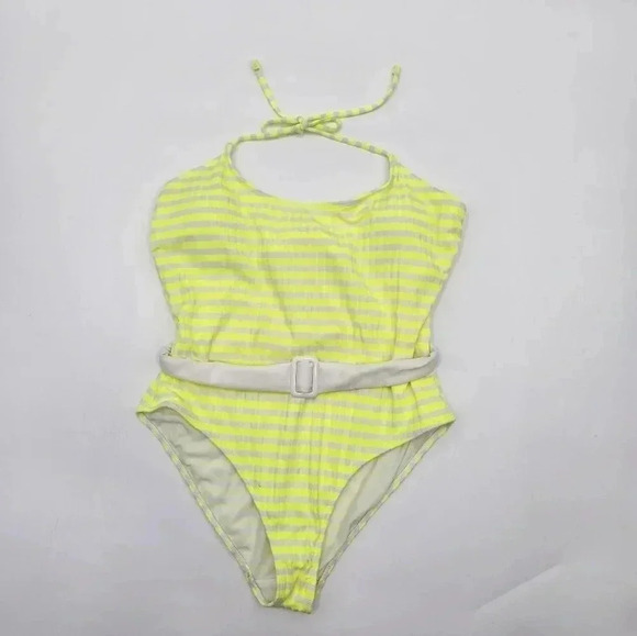 No Boundaries Yellow White Stripes Bathing Suit One Piece Swimsuits Large - Picture 1 of 5